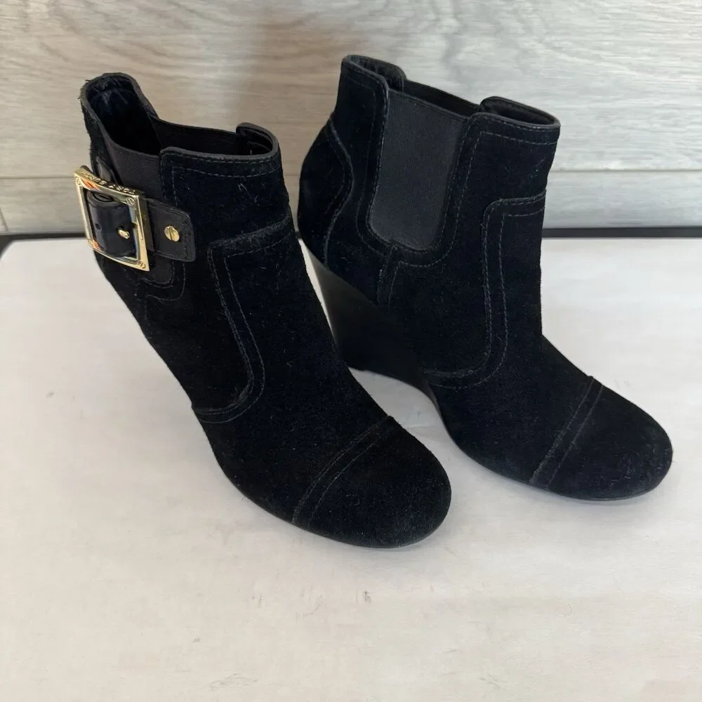 Tory Burch Adrienne Black Suede Wedge Heel Chelsea Ankle‎ Boot Women 6 M Chic